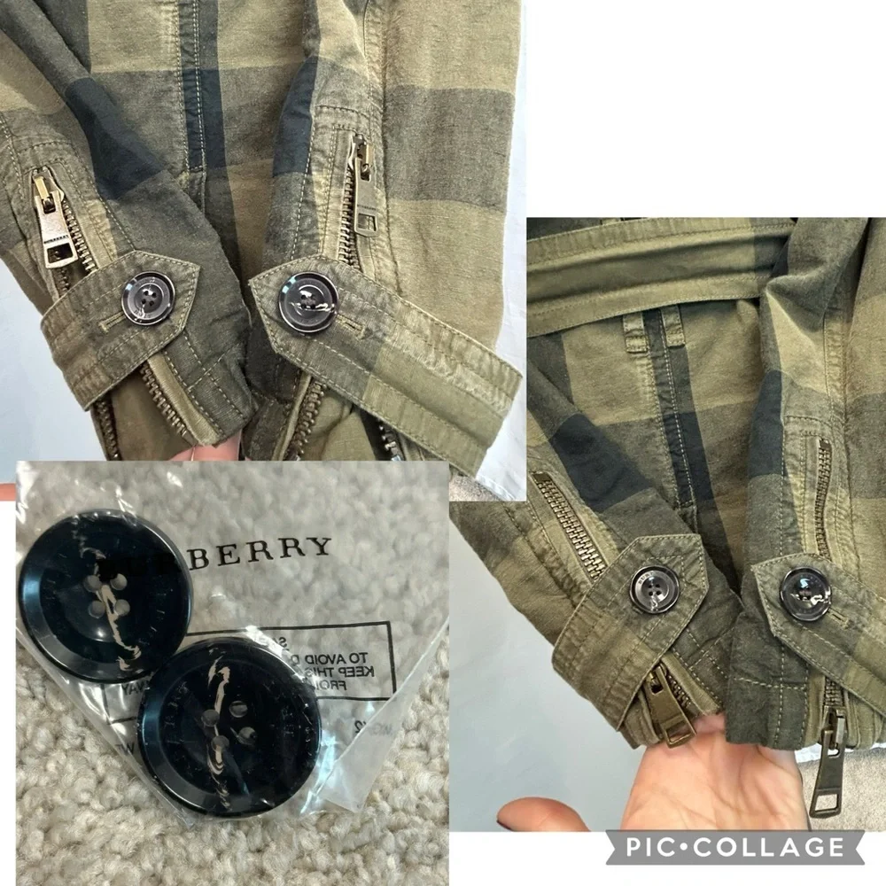 Burberry Brit Check Trench Coat Jacket double breasted Short Linen green belted - Picture 10 of 16